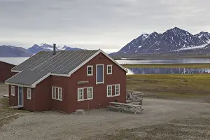 Building in coastal town, Ny-Alesund