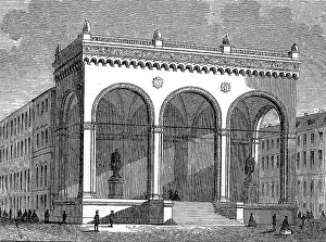 The building Feldherrnhalle, woodcut