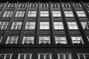 Building in the Hafencity, black and white