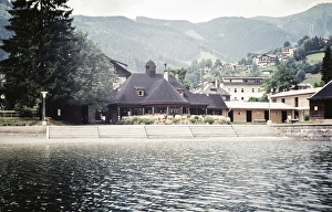 Building on the lake, Cafe Terrasse in Zell am See, Austria, Europe 1960, Europe