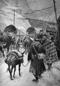 The Bulgarian army marching through the Dragoman pass