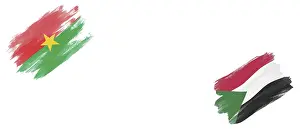 Burkina Faso and Sudan Flags on White Background
