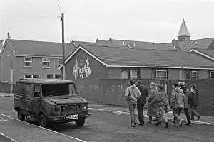 Burnt out van on a street, Protestant residential area