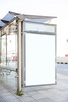 Category Mountain Landscapes Prints: Bus stop with blank billboard