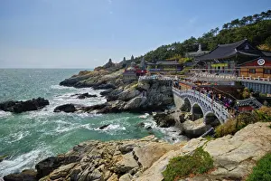 BUSAN, SOUTH KOREA, APRIL 12, 2017: Haedong Yonggungsa 14-th century seaside Buddhist Temple on sea shore