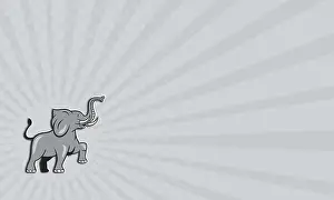 Business card showing illustration of an african elephant marching prancing viewed from the side on isolated white