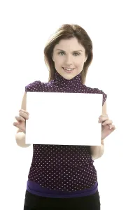 Businesswoman with white copy space in her hands