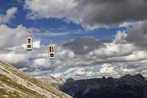 Cabins of the gondola lift to the Sassolungo Valley