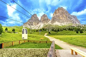 Category Mountain Landscapes Prints: Cable car ascending to the sassolungo group