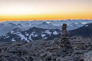 Cairn at the top of Skala, view of mountain panorama