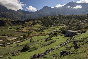 Category Mountain Landscapes Prints: Caldera Cirque de Cilaos, fields in Cilaos