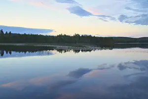 Calm lake in Sweden at blue hour sunset