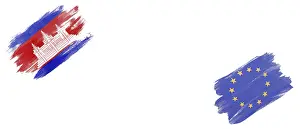 Cambodia and European Union Flags on White Background