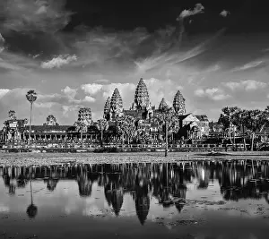 Category Buddhism Prints: Cambodia landmark Angkor Wat with reflection in water