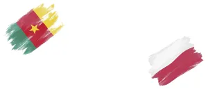 Cameroon and Poland Flags on White Background
