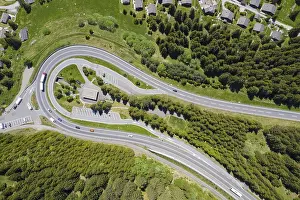 Category Mountain Landscapes Prints: Camou rest area in a hairpin bend on the A13 motorway