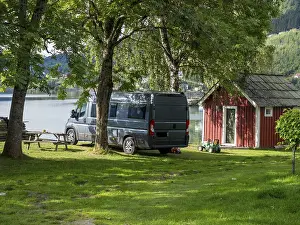 Camper van on a campsite at the Sognefjord