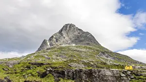 Camping in a small tent in the middle of nature in Norway Scandinavia
