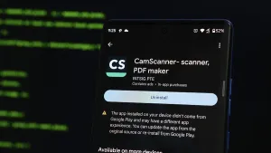 CamScanner PDF maker app displayed on a smartphone
