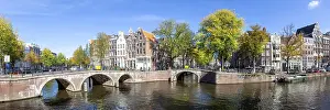 Canals and bridges building panorama at the Keizersgracht in the city of Amsterdam