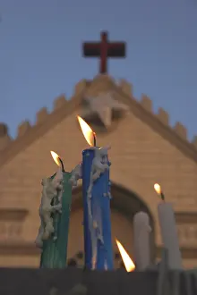 Category Historic EN Prints: Candles melted burning against St