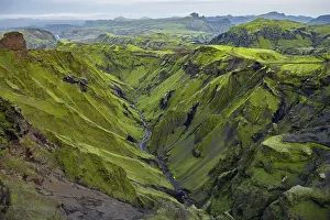 Canyon, moss-covered volcanic mountain landscape