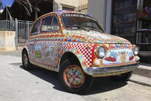 Car, colourfully painted 500 Fiat