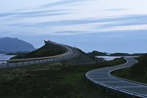 Car lights, car headlights on the Atlantic Road in Norway