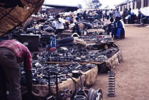Car spare parts on display at a market, Lilongwe, Malawi, Southern Africa 1989, Africa