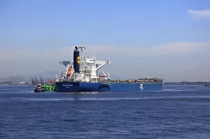 Cargo ship Double Pride in the Baia de Guanbara Bay in the east of Rio de Janeiro