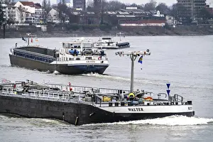 Cargo ships on the Rhine near Duisburg-Homberg