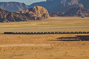 Cargo train running through Wadi Rum, Jordan