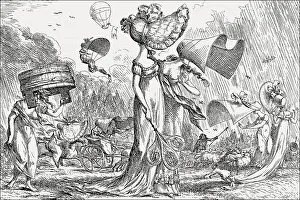 Caricature on female headdress, 18th century