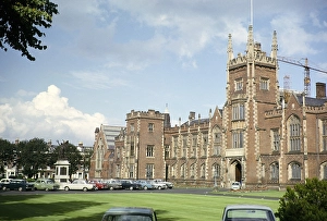 Cars parked outside Queen's University, Belfast, Northern Ireland, UK 1960s