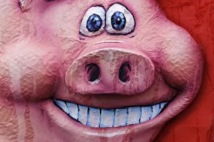 Cartoon-esque paper-mache pig, Carnival (Mardi Gras) parade in Duesseldorf