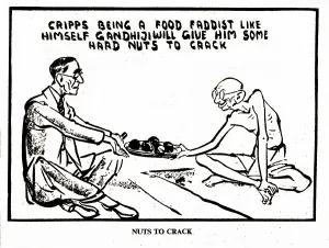 Cartoon of Mahatma Gandhi offering Nuts to Cripps, Delhi, India, Asia, March 1946, Asia