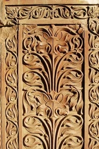 Carved red stone inside fort, Bikaner