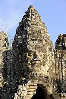 Carved stone face of Bodhisattva Lokeshvara over the south gate of Angkor Thom