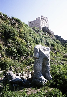 Carved stone monument archaeological site ruins of ancient Byblos, Lebanon 1998
