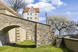 Castle, arched bridge with retaining wall