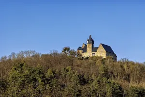 Castle in the distance on a wooded hill