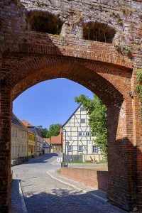 Castle gate and old town centre of Tangermunde