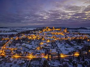 Castle and town of Stolpen on a winter evening