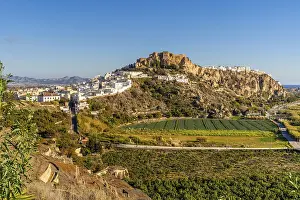 Castle and whitewashed architecture of Salobrena in Granada district in Andalucia