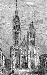 The cathedral of Saint Denis, west facade in front of the demolition of the damaged north tower in 1844/45