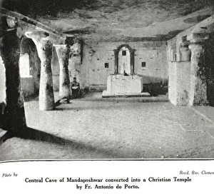 Catholic Community Central Cave of Mandapes hwar converted into Chris tian temple by Fr. Antonio do Porto, Maharas htra, India, As ia
