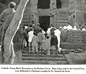 Catholic community young men's excurs ion Kanheri central cave dedicated to Chris tian work Fr. Antonio do Porto, Mumbai