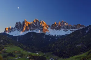 Catinaccio, Rosengarten, at Dusk with Moon