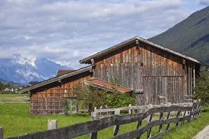 Framed Print : Cattle stable with view of the Karwendel North Range