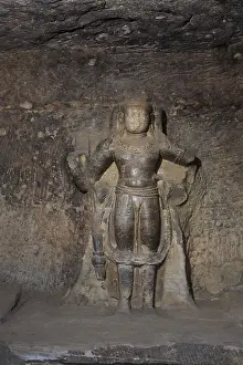 Category Historic EN Prints: Cave cut into sandstone hill 5 kms from vidish gupta shrines no 3 showing god inside cave